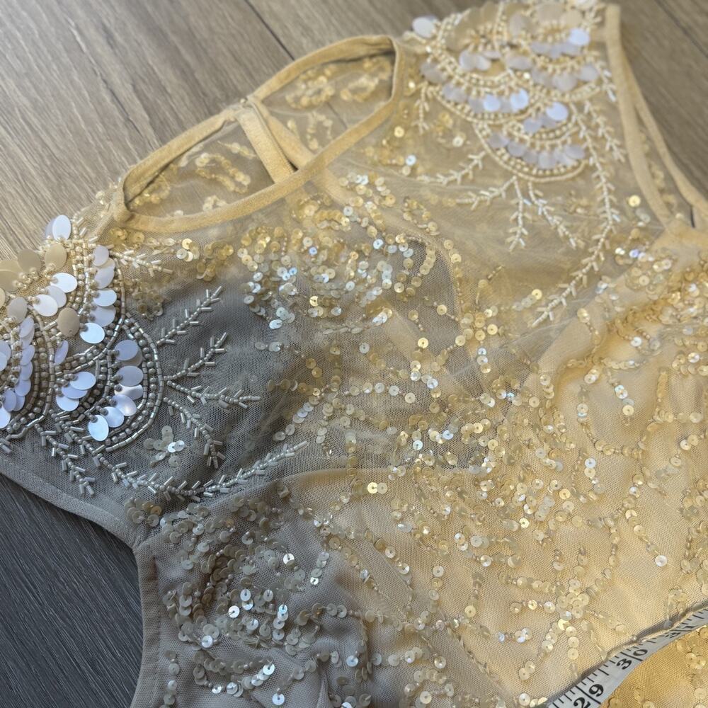 NWT Adrianna Papell Womens Beaded Sequined Sleeveless Midi Champagne/nude 6 - Picture 7 of 16